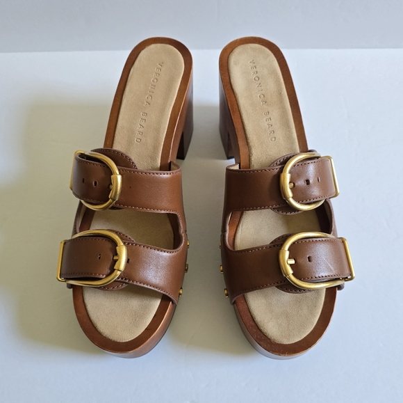 Veronica Beard Halifax Leather Studded Buckle Clogs Size 9.5 M Brown Haz… - Picture 8 of 12